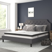 Flash Furniture SL-BM10-16-GG Brighton King Size Tufted Upholstered Platform Bed in Dark Gray Fabric with 10 Inch CertiPUR-US Certified Pocket Spring Mattress
