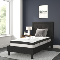 Flash Furniture SL-BM10-21-GG Roxbury Twin Size Tufted Upholstered Platform Bed in Black Fabric with 10 Inch CertiPUR-US Certified Pocket Spring Mattress