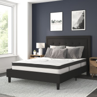 Flash Furniture SL-BM10-23-GG Roxbury Queen Size Tufted Upholstered Platform Bed in Black Fabric with 10 Inch CertiPUR-US Certified Pocket Spring Mattress