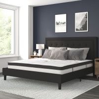Flash Furniture SL-BM10-24-GG Roxbury King Size Tufted Upholstered Platform Bed in Black Fabric with 10 Inch CertiPUR-US Certified Pocket Spring Mattress