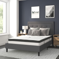 Flash Furniture SL-BM10-30-GG Roxbury Full Size Tufted Upholstered Platform Bed in Dark Gray Fabric with 10 Inch CertiPUR-US Certified Pocket Spring Mattress