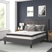 Flash Furniture SL-BM10-31-GG Roxbury Queen Size Tufted Upholstered Platform Bed in Dark Gray Fabric with 10 Inch CertiPUR-US Certified Pocket Spring Mattress