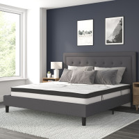 Flash Furniture SL-BM10-32-GG Roxbury King Size Tufted Upholstered Platform Bed in Dark Gray Fabric with 10 Inch CertiPUR-US Certified Pocket Spring Mattress