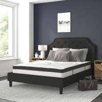 Flash Furniture SL-BM10-7-GG Brighton Queen Size Tufted Upholstered Platform Bed in Black Fabric with 10 Inch CertiPUR-US Certified Pocket Spring Mattress