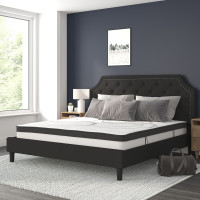 Flash Furniture SL-BM10-8-GG Brighton King Size Tufted Upholstered Platform Bed in Black Fabric with 10 Inch CertiPUR-US Certified Pocket Spring Mattress