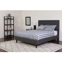 Flash Furniture SL-BMF-31-GG Roxbury Queen Size Tufted Upholstered Platform Bed in Dark Gray Fabric with Memory Foam Mattress