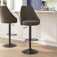 Flash Furniture SY-802-BR-GG Chrishelle Set of 2 Commercial Adjustable Height Barstools with LeatherSoft Upholstered Tufted Seats and Pedestal Base with Footring, Brown
