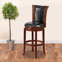 Flash Furniture TA-220130-DC-GG 30'' High Dark Chestnut Wood Barstool with Leather Swivel Seat in Black