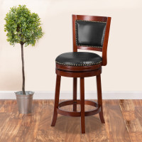 Flash Furniture TA-355526-DC-CTR-GG 26'' High Dark Cherry Wood Counter Height Stool with Leather Swivel Seat in Walnut