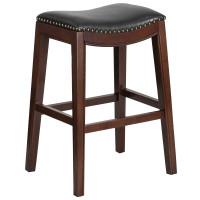 Flash Furniture TA-411030-CA-GG 30'' High Backless Cappuccino Wood Barstool with Leather Seat in Black
