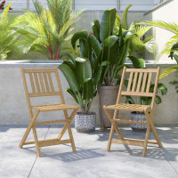 Flash Furniture THB-C1244-NAT-GG Martindale Indoor/Outdoor Folding Acacia Wood Patio Bistro Chairs with X Base Frame and Slatted Back and Seat in Natural Finish, Set of 2