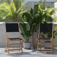 Flash Furniture THB-C4854-NAT-GG Martindale Indoor/Outdoor Folding Acacia Wood Patio Bistro Chairs with Natural X Base Frame and Black Textilene Back and Seat, Set of 2