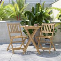 Flash Furniture THB-S4460-NAT-GG Martindale 3 Piece Folding Patio Bistro Set, Indoor/Outdoor Acacia Round Wood Table and 2 Chair Set with Slatted Design, Natural Finish