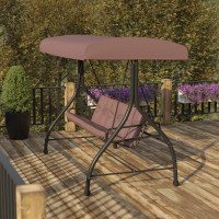 Flash Furniture TLH-007-BN-GG 3-Seat Outdoor Steel Converting Patio Swing Canopy Hammock with Cushions / Outdoor Swing Bed (Brown)