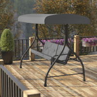 Flash Furniture TLH-007-GY-GG Tellis 3-Seat Outdoor Steel Converting Patio Swing Canopy Hammock with Cushions / Outdoor Swing Bed (Gray)
