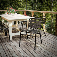 Flash Furniture TLH-015C-BK-GG Lila Commercial Black Metal Indoor-Outdoor Restaurant Stack Chair with Metal Triple Slat Back