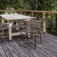 Flash Furniture TLH-015C-BZ-GG Lila Commercial Bronze Metal Indoor-Outdoor Restaurant Stack Chair with Metal Triple Slat Back