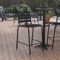 Flash Furniture TLH-015H-BK-GG Lila Commercial Black Metal Indoor-Outdoor Restaurant Bar Height Stool with Metal Triple Slat Back