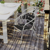Flash Furniture TLH-017W-BK-GG Lila Commercial Metal Indoor-Outdoor Restaurant Stack Chair with Triple Slat Black Faux Teak Back