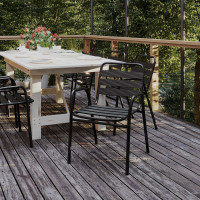 Flash Furniture TLH-018C-BK-GG Lila Commercial Black Metal Indoor-Outdoor Restaurant Stack Chair with Metal Triple Slat Back and Arms