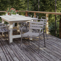 Flash Furniture TLH-018C-GG Lila Commercial Silver Metal Indoor-Outdoor Restaurant Stack Chair with Metal Triple Slat Back and Arms
