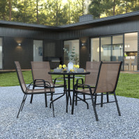 Flash Furniture TLH-0702303C-BN-GG Brazos 5 Piece Outdoor Patio Dining Set - 31.5