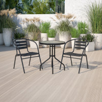 Flash Furniture TLH-071RD-017CBK2-GG Table and 2 Stack Chair Set in Black