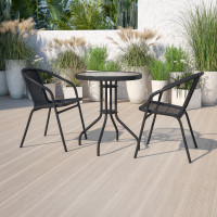 Flash Furniture TLH-071RD-037BK2-GG Table and 2 Stack Chair Set in Black