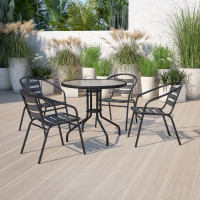 Flash Furniture TLH-072RD-017CBK4-GG Table and 4 Stack Chair Set in Black