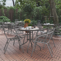 Flash Furniture TLH-072RD-017CSV4-GG Lila 31.5'' Round Glass Top Metal Table with 4 Silver Aluminum Slat Stack Chairs