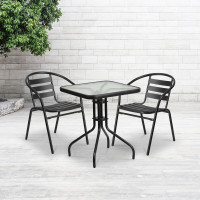 Flash Furniture TLH-0731SQ-017CBK2-GG Table and 2 Stack Chair Set in Black