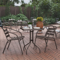 Flash Furniture TLH-0731SQ-017CBZ2-GG Lila 23.5'' Square Glass Top Metal Table with 2 Bronze Aluminum Slat Stack Chairs
