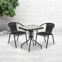 Flash Furniture TLH-0731SQ-037BK2-GG Table and 2 Stack Chair Set in Black