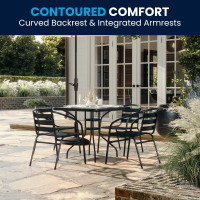 Flash Furniture TLH-0732SQ-017CBK4-GG Table and 4 Stack Chair Set in Black