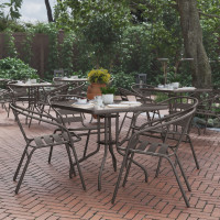 Flash Furniture TLH-0732SQ-017CBZ4-GG Lila 31.5'' Square Glass Top Metal Table with 4 Bronze Aluminum Slat Stack Chairs