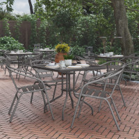 Flash Furniture TLH-0732SQ-017CSV4-GG Lila 31.5'' Square Glass Top Metal Table with 4 Silver Aluminum Slat Stack Chairs