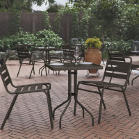 Flash Furniture TLH-073A-1-BZ-GG Barker 23.5'' Bronze Square Tempered Glass Metal Table