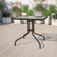 Flash Furniture TLH-073A-2-GG Square Tempeglass Table in Black