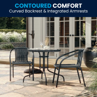 Flash Furniture TLH-087RD-037GY2-GG 28" Round Glass Metal Table with Gray Rattan Edging and 2 Gray Rattan Stack Chairs