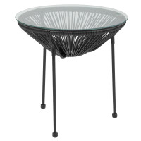 Flash Furniture TLH-094T-BLACK-GG Valencia Oval Comfort Series Take Ten Black Rattan Table with Glass Top 