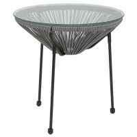 Flash Furniture TLH-094T-GREY-GG Valencia Oval Comfort Series Take Ten Grey Rattan Table with Glass Top 