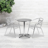 Flash Furniture TLH-ALUM-24RD-017BCHR2-GG 23.5" Round Aluminum Indoor-Outdoor Table with 2 Slat Back Chairs