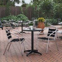 Flash Furniture TLH-ALUM-24RD-017BK2-GG Lila 23.5'' Black Round Aluminum Indoor-Outdoor Table Set with 2 Black Slat Back Chairs