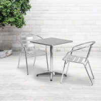 Flash Furniture TLH-ALUM-24SQ-017BCHR2-GG 23.5" Square Aluminum Indoor-Outdoor Table with 2 Slat Back Chairs