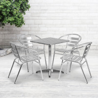 Flash Furniture TLH-ALUM-24SQ-017BCHR4-GG 23.5" Square Aluminum Indoor-Outdoor Table with 4 Slat Back Chairs