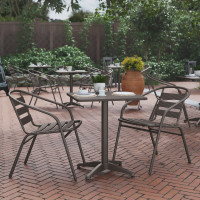 Flash Furniture TLH-ALUM-24SQ-017BZ2-GG Lila 23.5'' Bronze Square Aluminum Indoor-Outdoor Table Set with 2 Bronze Slat Back Chairs