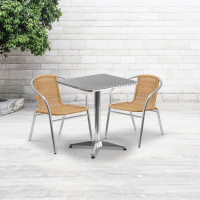 Flash Furniture TLH-ALUM-24SQ-020BGECHR2-GG Indoor-Outdoor Table Set in Aluminum Beige