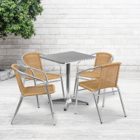 Flash Furniture TLH-ALUM-24SQ-020BGECHR4-GG Indoor-Outdoor Table Set in Aluminum Beige