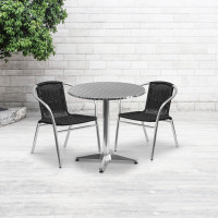 Flash Furniture TLH-ALUM-28RD-020BKCHR2-GG Indoor-Outdoor Table Set in Aluminum Black