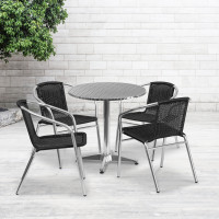 Flash Furniture TLH-ALUM-28RD-020BKCHR4-GG Indoor-Outdoor Table Set in Aluminum Black